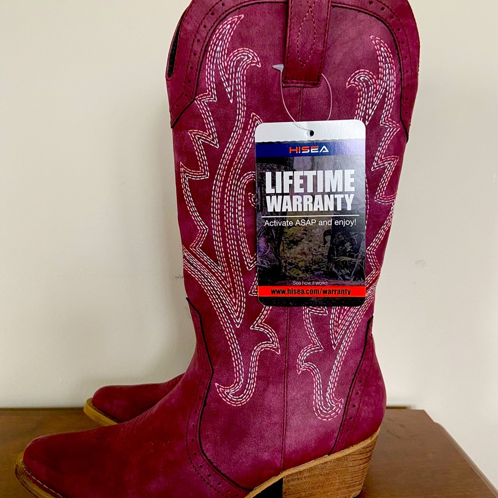 Hisea fashion cowboy boots, size 8, color: burgundy